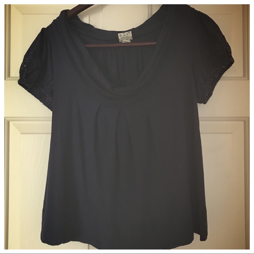 EUC NAVY RIC RAC for ANTHROPOLOGIE COWL NECK TOP